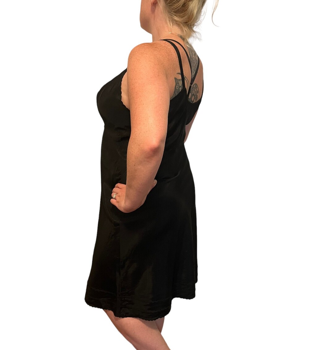 VTG 1940s Seamprufe Black Slip Dress Lingerie Nightgown Size 42 Acetate Taffeta
